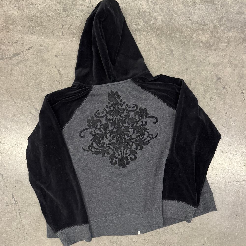 Vintage Y2K Monroe Main Abstract Grunge Black Grey Hoodie Full Zip Sweatshirt L